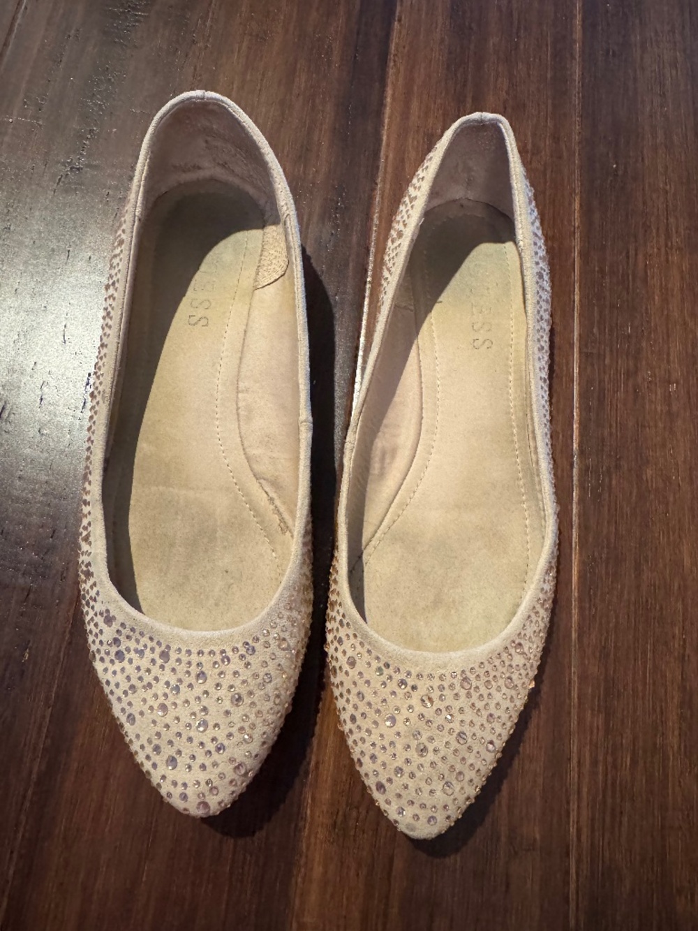 Guess Women’s Tan Rhinestone Flats